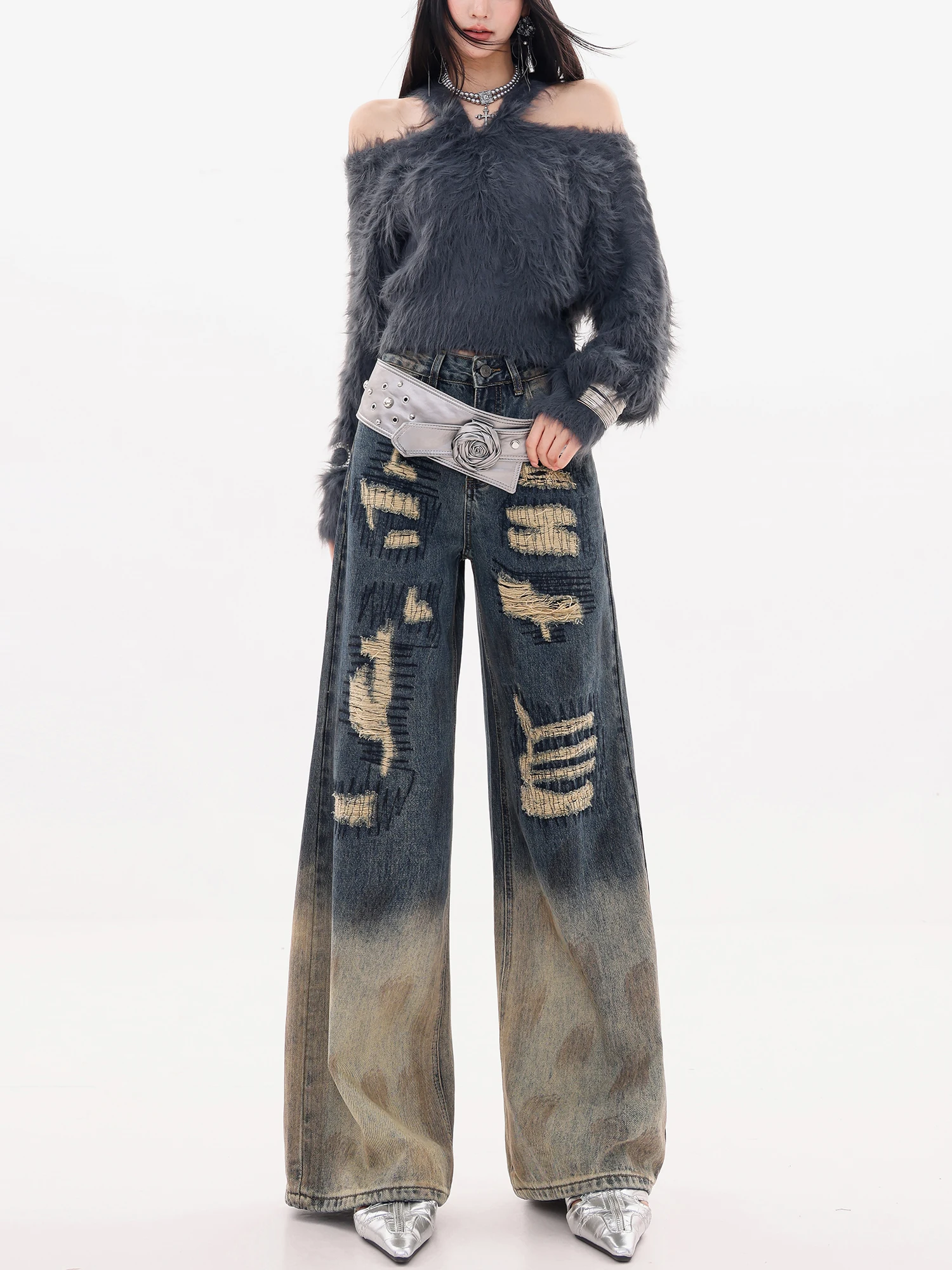 

Оригинальные американские джинсы High Street Sle Blue Evening Light adient с широкими штанинами, женские брюки прямого кроя длиной до пола