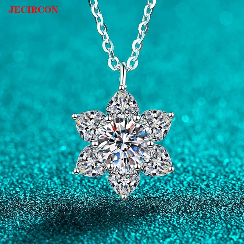 

JECIRCON 925 Sterling Silver Snowflake Moissanite Necklace for Women Sparkling Pendant Cute Sweet Clavicle Chain Fashion Jewelry