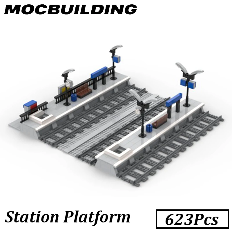 Railroad Station Train Railway Platform Modular Moc Building Blocks Display DIY Bricks Christmas Gifts Assembled Toys