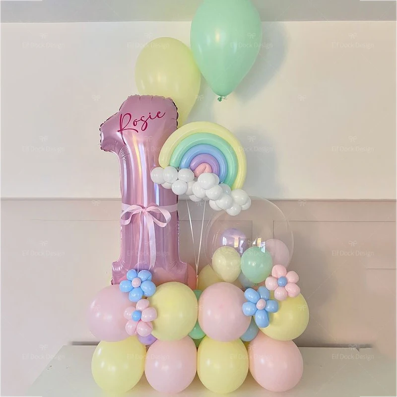 57pcs Rainbow Theme Balloon Column 40inch Pink Number 1-9th Girl Birthday Party Favors Baby Shower Decorative Balloons