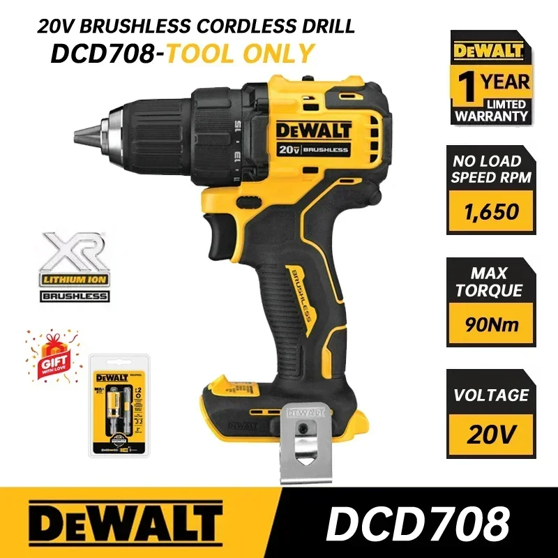 DEWALT DCD708 Cordless Compact Drill Driver Bare Tool 20V MAX Brushless Motor 1/2 in Electric Screwdriver Power Tool DCD708B