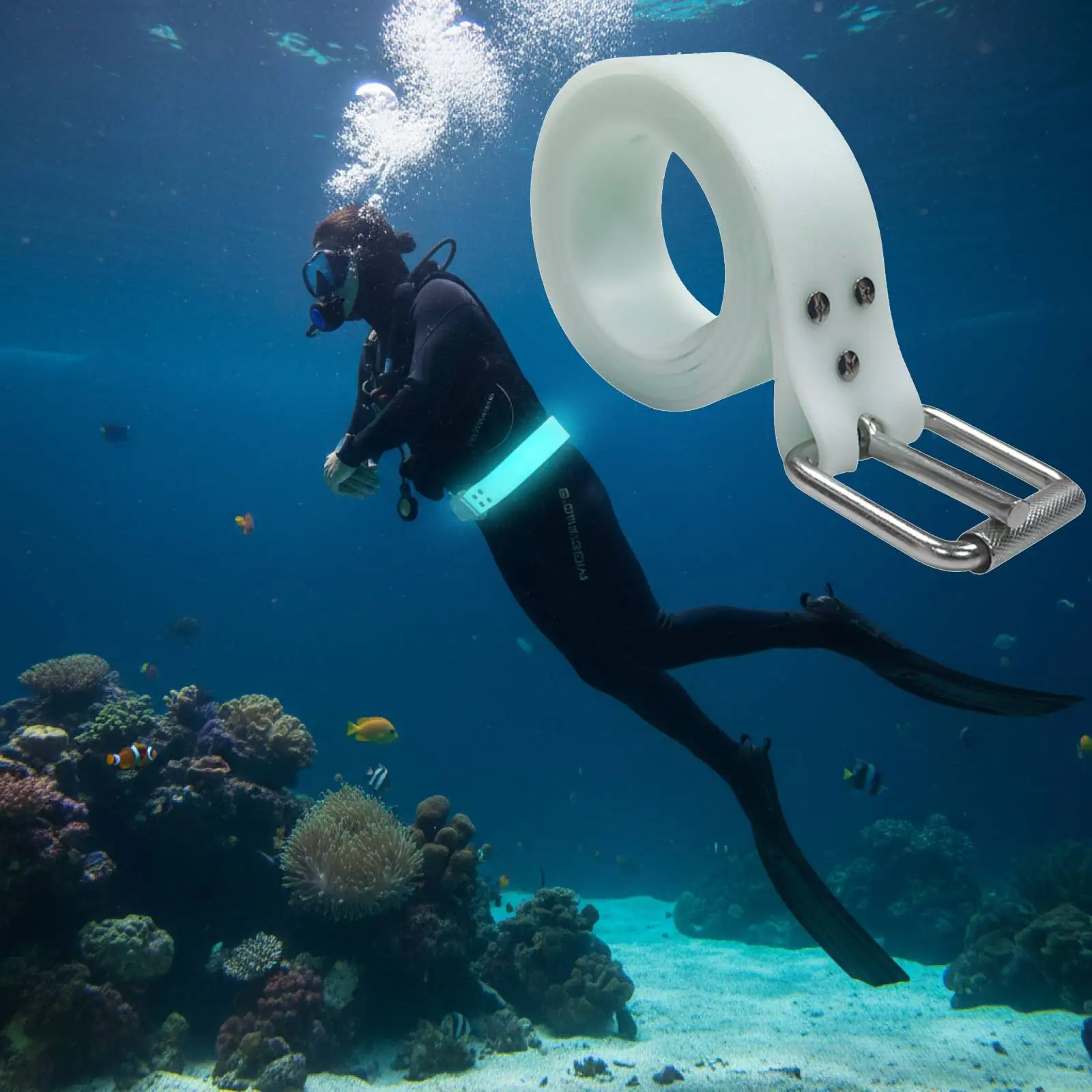 

Светящийся в темноте силиконовый пояс для грузов для дайвинга длиной 51,18 дюйма для рыбалки, дайвинга, сноркелинга, поисково-спасательных работ, активного отдыха и пещерного дайвинга