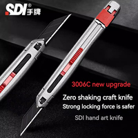 Original SDI 3006C 9mm small craft utility knife, automatic locking zinc alloy metal handle, stainless steel engraving solid blade, multifunctional 30-degree film wallpaper cutting art knife