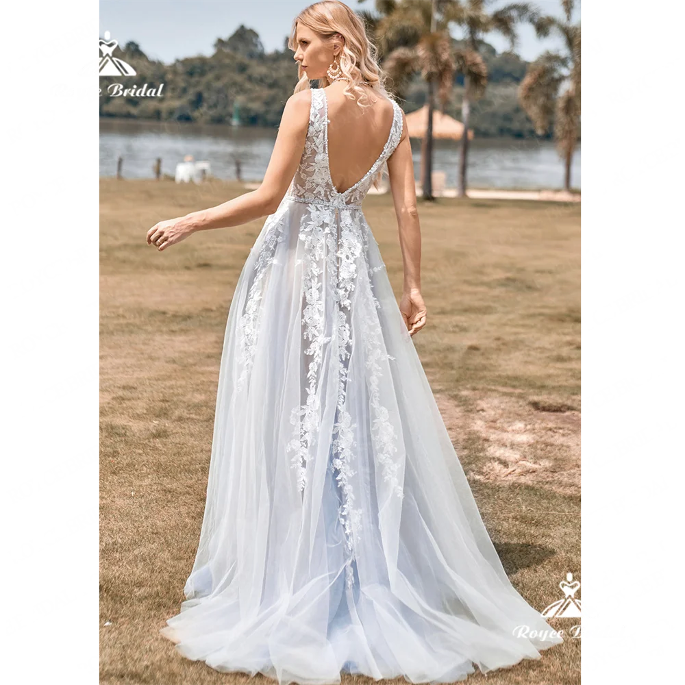 Roycebridal v neck eine Linie Brautkleid 2025 rücken freie Spitze Gericht Zug Brautkleid Brautkleid Frauen vestidos de novia lässig