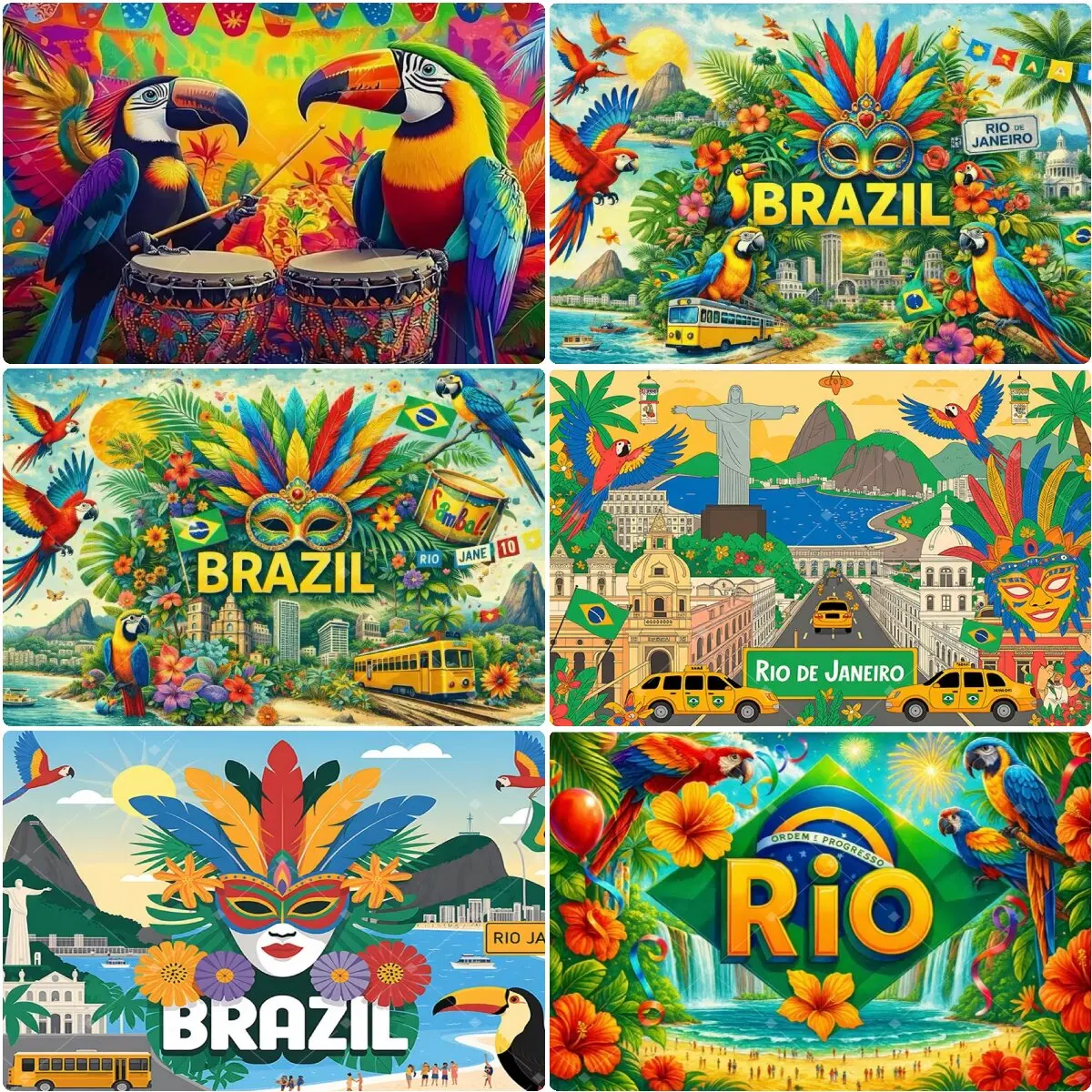 Fondo Fotográfico para Fiesta Temática del Carnaval de Río de Janeiro, Brasil, Playa Tropical de Verano, Loro, Bandera de Brasil, Decoración para Fiesta de Cumpleaños, Póster