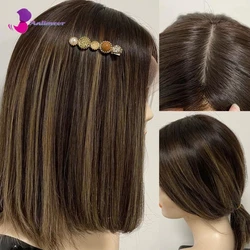 Peluca de Base de seda con encaje frontal, pelo humano Marrón ceniza claro, resaltado, encaje frontal 13x4, Bob corto