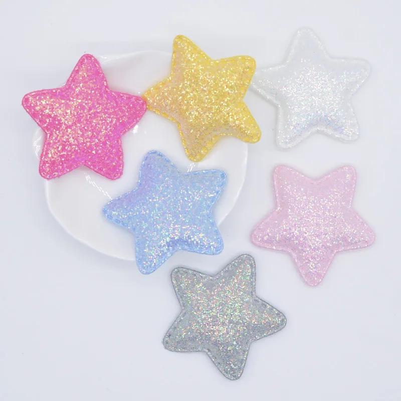 12Pcs Glitter Fabric Padded Star Applique for DIY Headwear Hair Clips Decor Baby Hats Headbands Ornaments Accessoies Patches