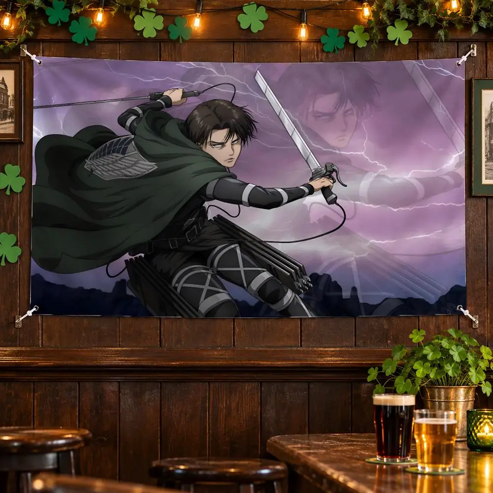 Levi Ackerman Flags No Hem Banner Anti Fade Washable Home Wall Decor Multi Sizes