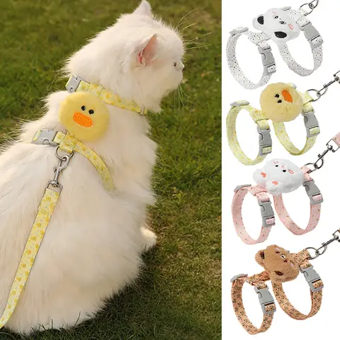 Adorable Plush Doll Cat Harness Vest - Soft Plush Toy-Like Design with Adjustable Straps Escape-Proof & Lightweight for Kittens
