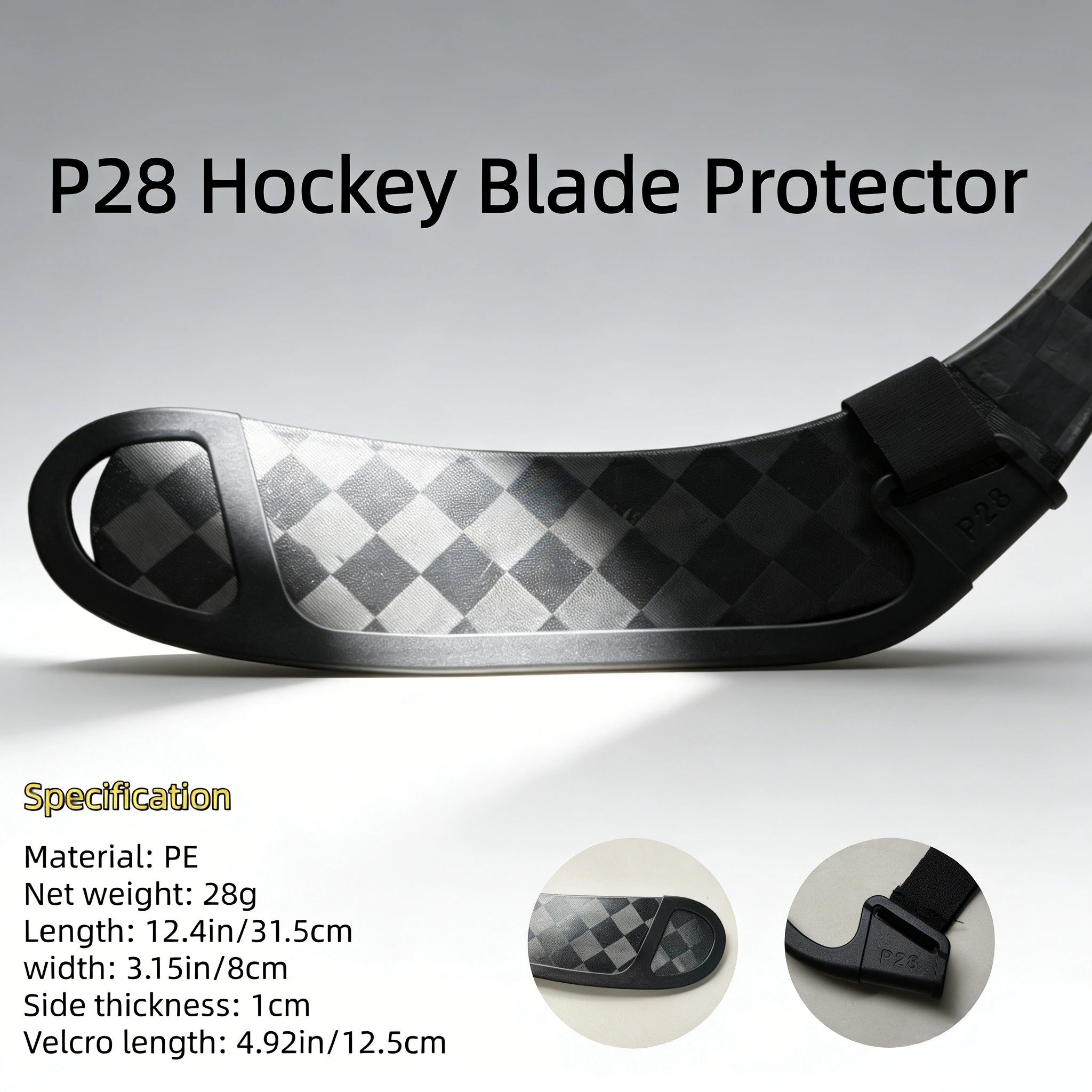 

P28/P92 Carbon Fiber Ice Hockey Stick Blade Protector, Black PE Material Wear-Resistant Cover with Velcro, 1PC Hockey Accessory