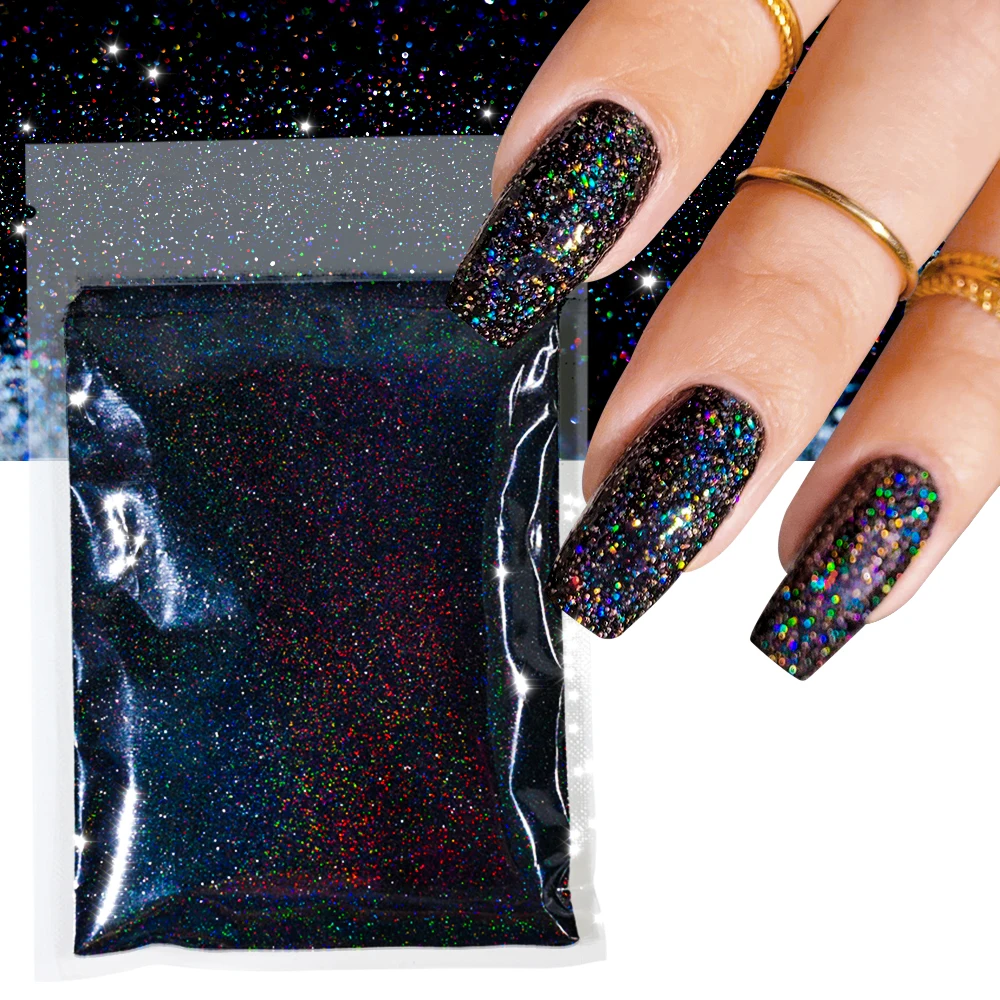 10g Shiny Candy Sweater Effect Nail Glitter Black White Holographic Sugar Nail Powder Chrome Pigment for Manicure Decoration