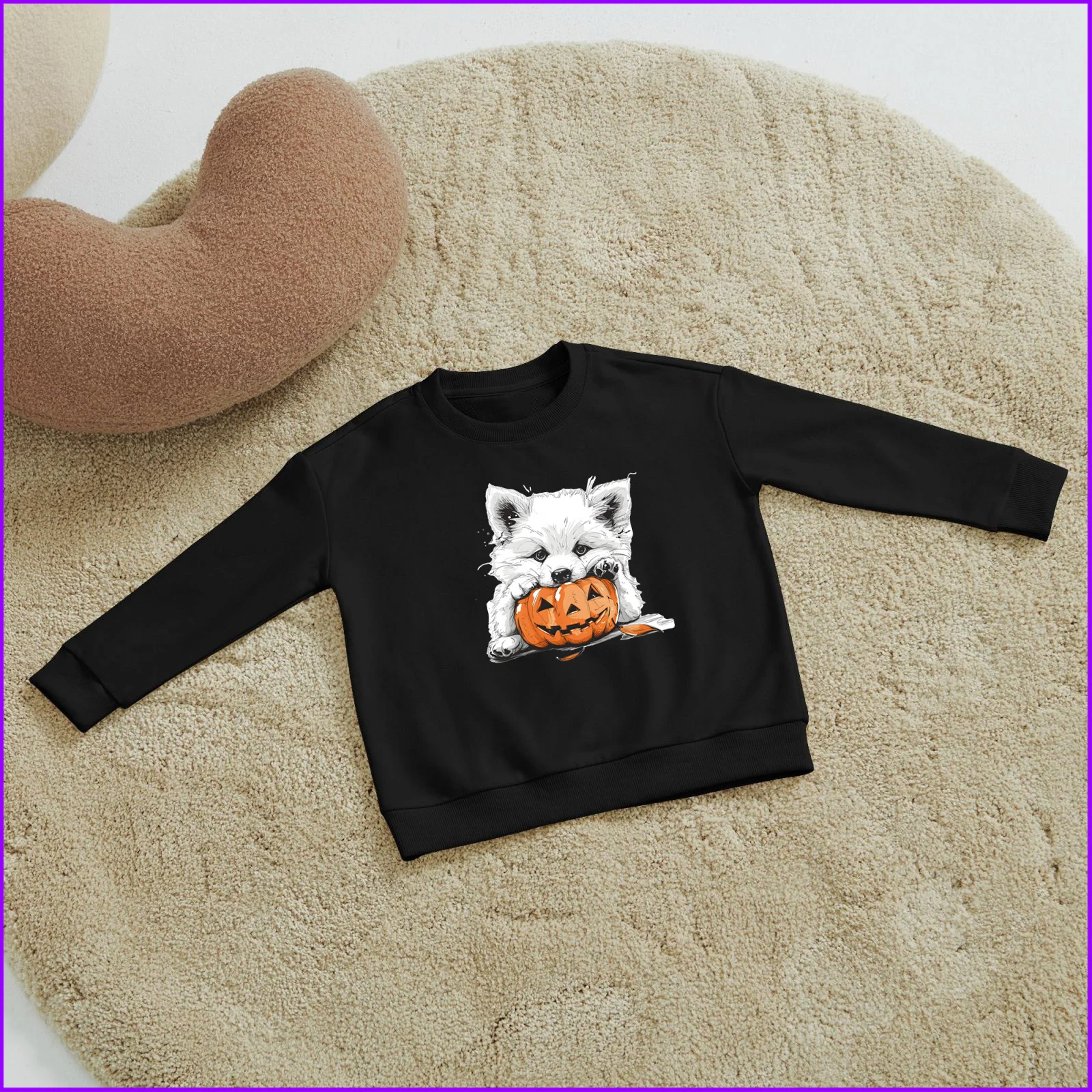 Japanese Spitz Dog Animal Cartoon Jack-O-Lantern Halloween Autumn Pumpkin Sublimation Sja2798 Kids Boys Girls Hoodies Sweatshirt