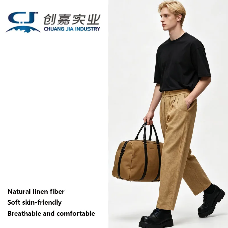 

High-end Linen Spring and Summer Men's Nine-point Pants White Temperament Loose Straight Pants Youth City Fashion Men's Wear