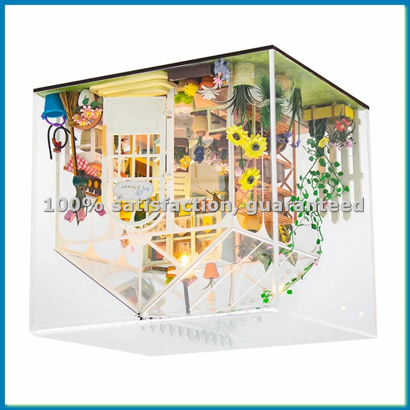 

DIY Garden House Book Nook Shelf Insert Miniature Building Kits Wooden Doll House Flower Garden Room Bookshelf A-ABVK