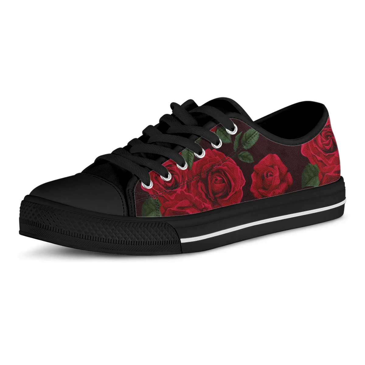 New Canvas Classic Sports Sneakers Black Red Rose Flower Designer Shoes Soft Sole Anti-slip Vulcanized Flat Shoes