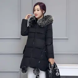 2025 New Winter Coat Long Parka Jacket Women Fur Collar Loose Long Coats Thick Warm Black Snow Wear Padded Outwear Female