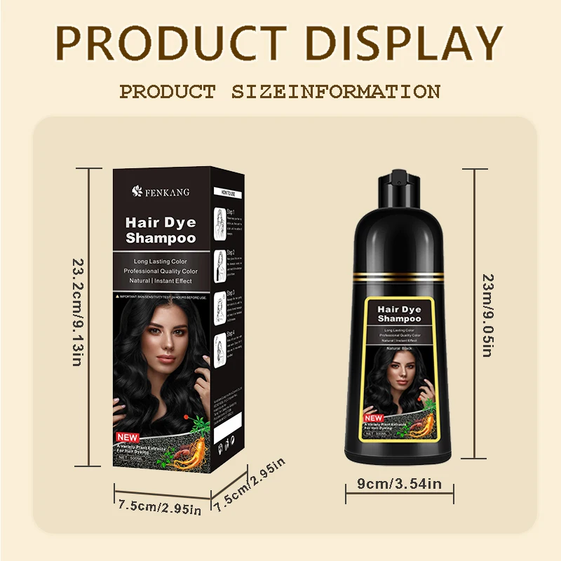 FengKang 500ml 3 in 1 Natural Plant Extract Black Hair Dye Covered White 7 Colour Women's Herbal Ingredients for Men's Shampoo