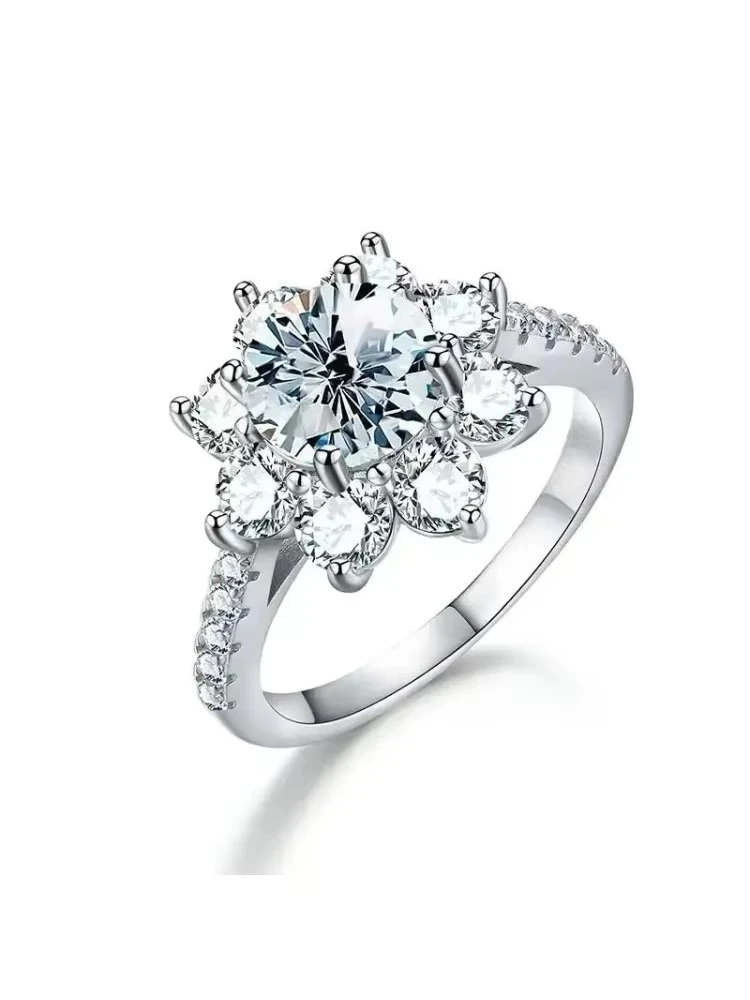 Funkelnde 1-Karat-Moissanit-Diamant-Sonnenblumen-Verlobungsringe für Damen, Geschenk, Hochzeit, hochwertiger Luxusschmuck – Detail 5