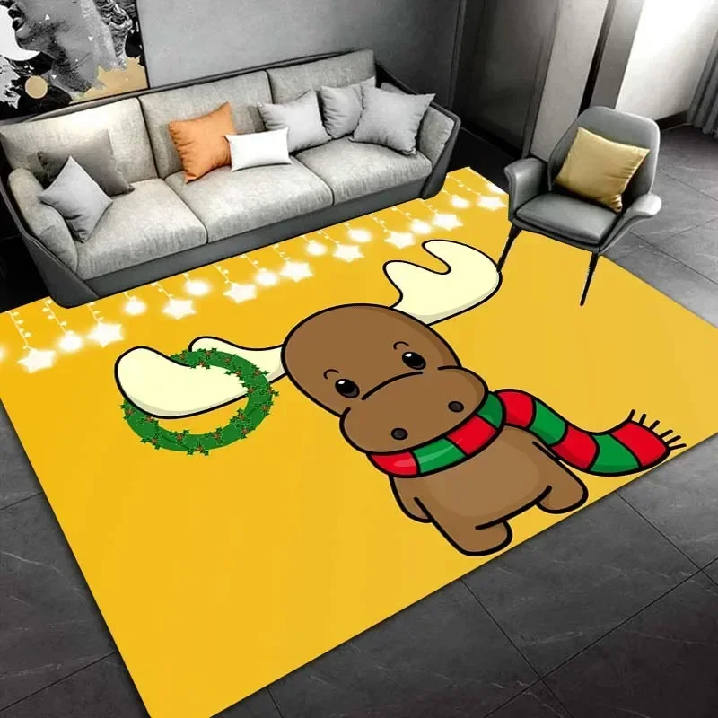 Christmas elk patterned carpet, Santa Claus living room bedroom housewares garden lawn mat kitchen bathroom non-slip carpet gift