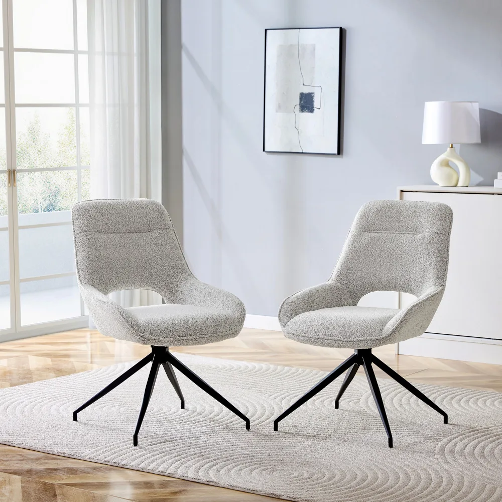 Silla de Comedor Giratoria Beige Gris – 360 °   Silla Giratoria, Tejido Transpirable, Patas de Metal Negro, Moderna para Cocina u Oficina
