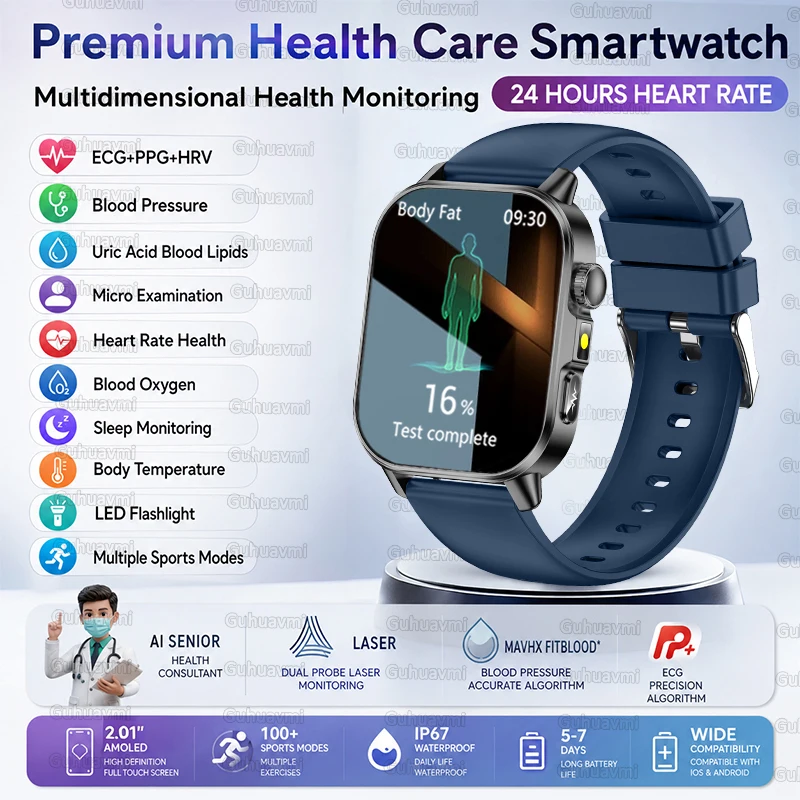 2026 Neue EKG+PPG Smartwatch für Gesundheitsdiagnose, Überwachung, Körperanalyse, Blutdruck, Lipide, Harnsäure – Gesundheits-Smartwatches für Herren