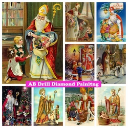 Saint Nicholas And Children 5D DIY AB Drills Diamond Painting St Nicholas Santa Claus Cross Stitch Embroidery Mosaic Home Decor