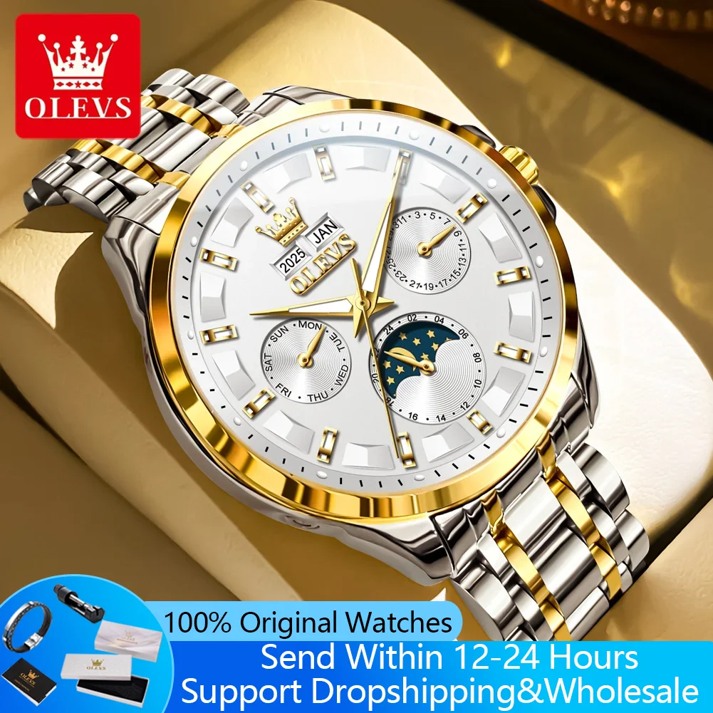 

Мужские автоматические часы OLEVS 7070 с фазами луны, вечным календарем и множеством функций, механические, роскошные, для бизнеса.