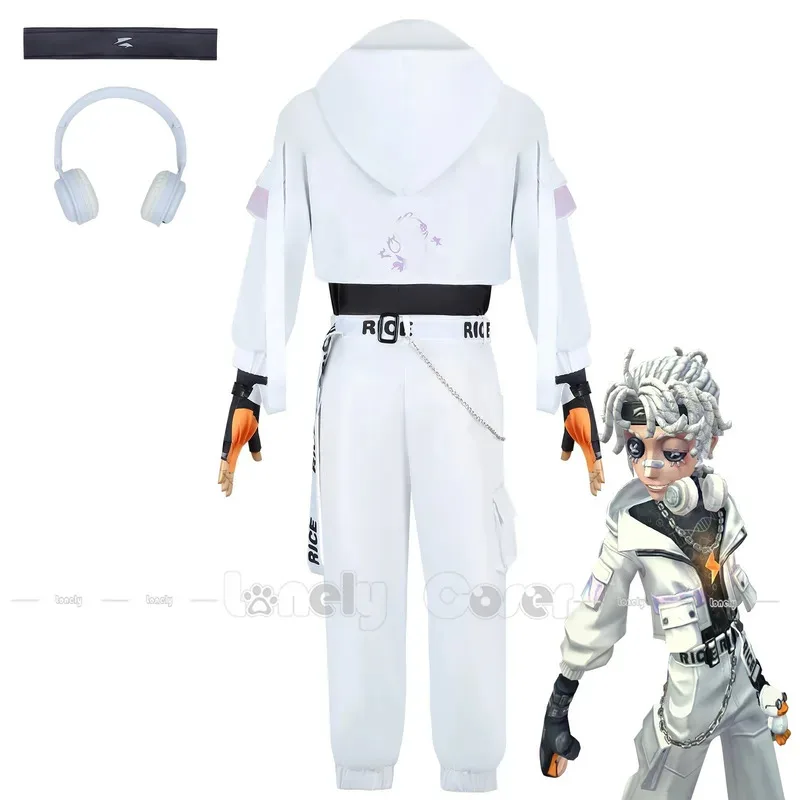2025 22 لعبة الهوية الخامس سجين لوكا البلسا الأرز تأثيري حلي الفضة والأبيض الملابس عقال شعر مستعار مجموعة كاملة هالوين