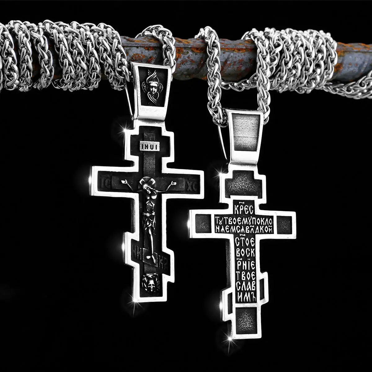 Nordic Vintage Stainless Steel Men's Viking Necklace Religious Belief Jesus Men's Odin Valknut Fashion Pendant Cross Amulet