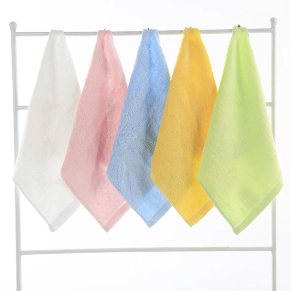 ผ้าเช็ดตัวเด็ก 5 ชิ้น ผ้ามัสลินใยไผ่ นุ่ม ซึมซับดี แห้งเร็ว ผ้าเช็ดหน้าเด็กแรกเกิด ผ้ากันเปื้อน สีชมพู เหลือง เขียว ฟ้า ขาว