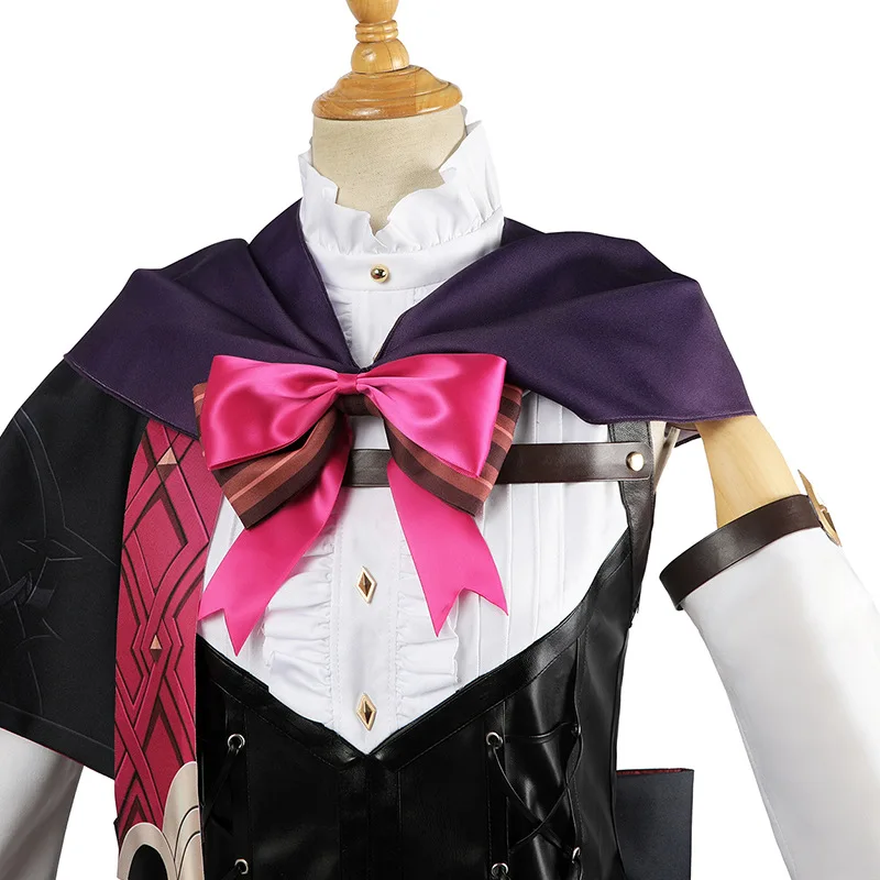 LyNouveau-Costume Cosplay Genshin Impact, Perruque Fontaine Lyney, Robe Uniforme en Cuir, Cheveux Longs, Oreilles, Jupe, IsotOutfit Queue, Magicien