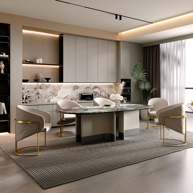Italy imported light luxury simple marble dining table high-end blue jade sapphire restaurant furniture