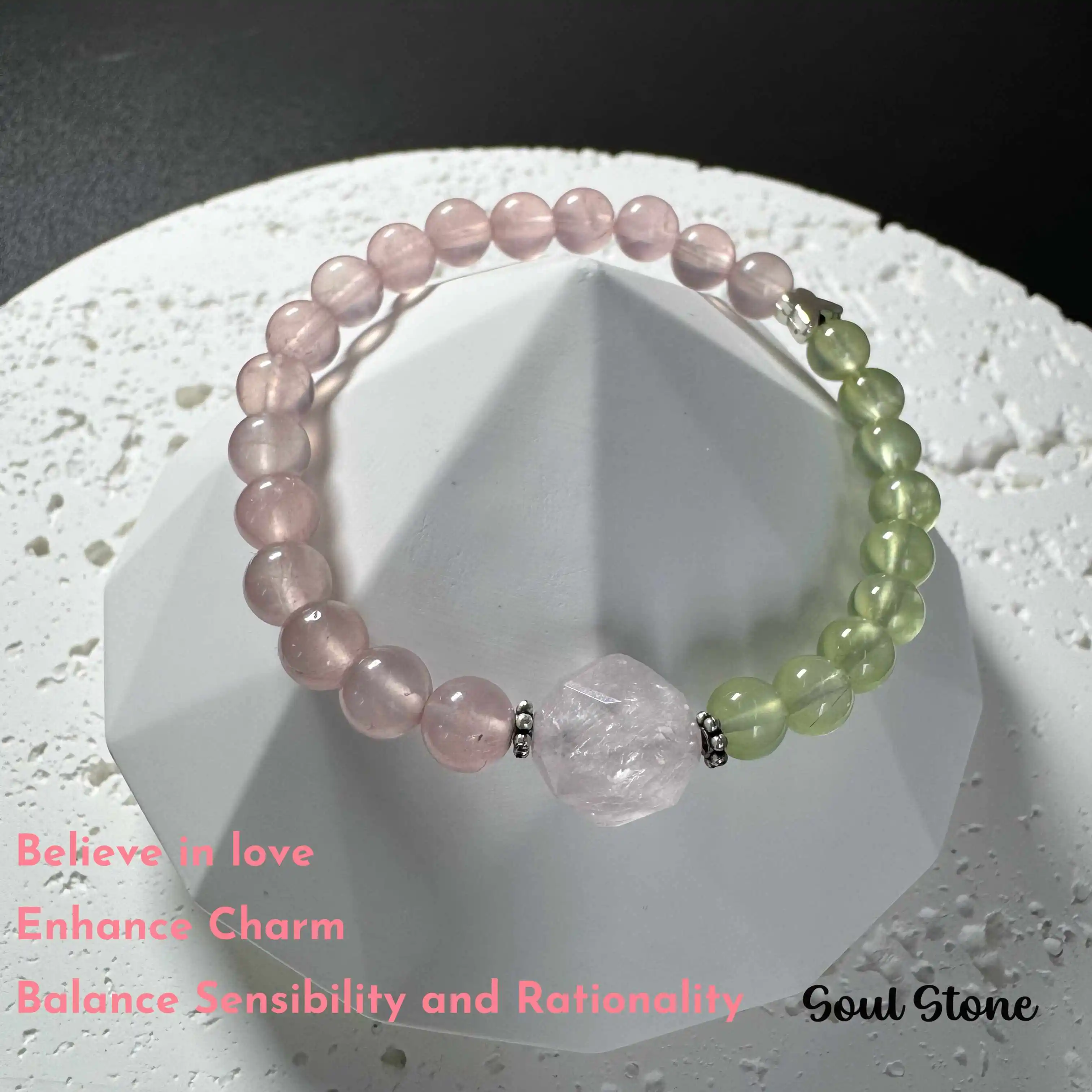 

Soul Stone Natural Rose Quartz Prehnite: Heart Chakra Healing for Emotional Balance and Intuition Healing Crystal
