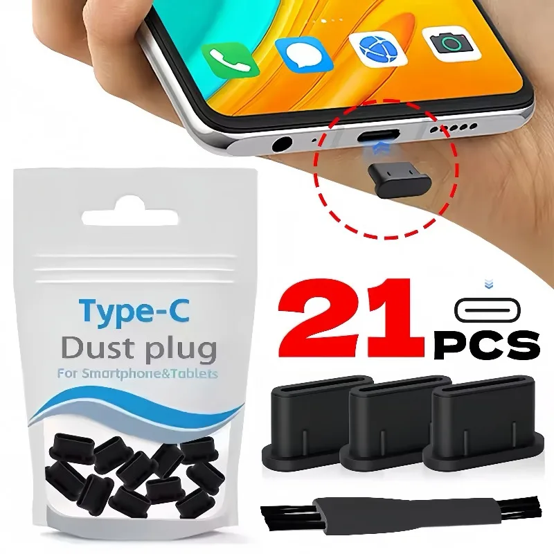

Silicone Type-C Dust Plug with Cleaning Brush Charging Port Protector Cover Caps for Samsung IPhone Xiaomi OPPO USB C Dustplugs
