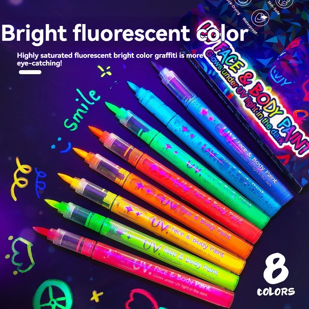 

Набор светящихся фломастеров (8/12/18 цветов) для рисования на лице, для студентов и детей, флуоресцентные маркеры, светящиеся в темноте