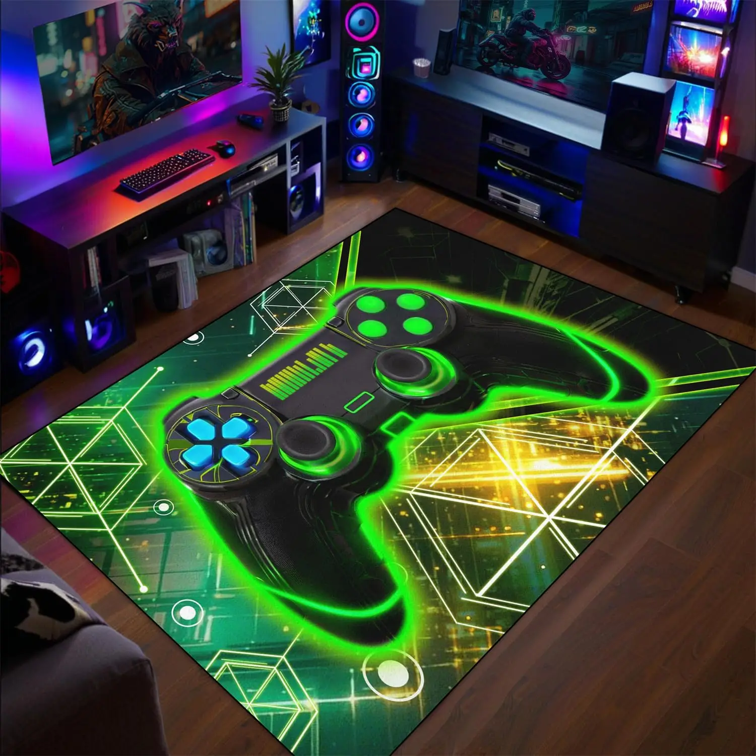 Colorful Gaming Carpet for Teens Boys Playroom,Cool Video Game Carpet for Bedroom Living Room Playroom Gameroom Decor Floor Mats