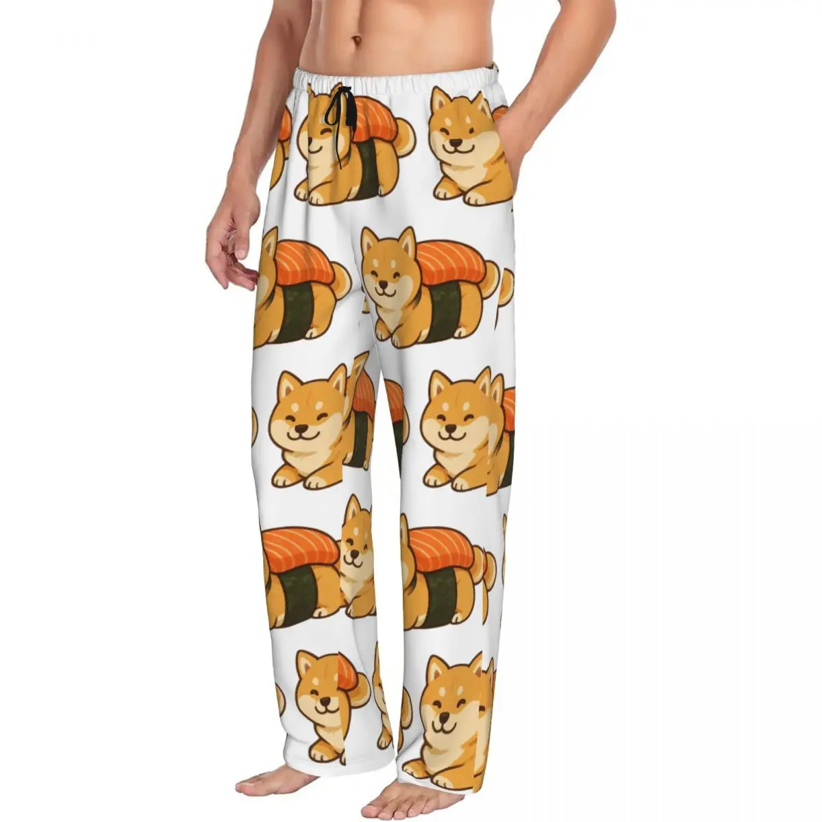 Custom Sushi Cute Shiba Inu Dog Men Pajama Pants Lounge Sleep Sleepwear Bottoms with Pockets