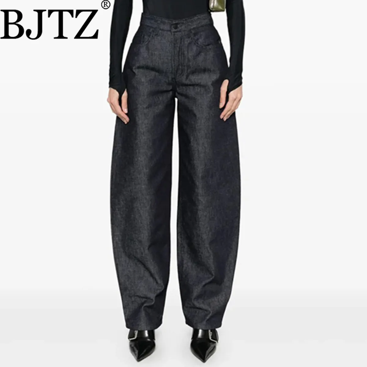 

BJTZ 2025 осенние новые модные индивидуальные джинсы для женщин, стильные и повседневные свободные прямые брюки