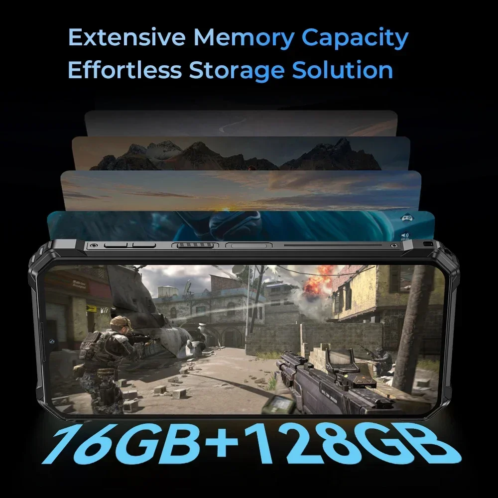 هاتف أوكيتل [WP36] المتين، ذاكرة 16 جيجابايت + 128 جيجابايت، بطارية 10600 مللي أمبير، كاميرا 13 ميجابكسل، شاشة 6.52 بوصة عالية الدقة بتقنية IPS، نظام أندرويد 13، تقنية NFC.