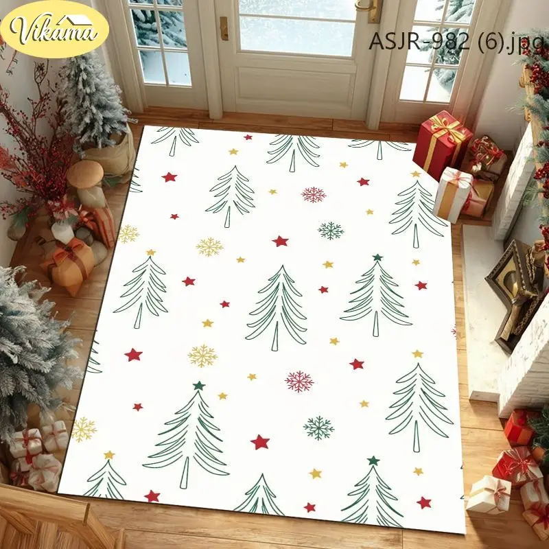 VIKAMA Minimal Tree Christmas Crystal Velvet Rug, 8 Assorted Designs, Non-Slip Washable Xmas Area Rug