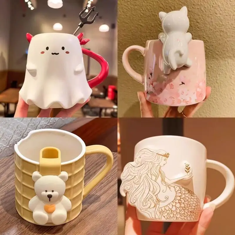 

Hot Sale Kawaii Ceramic Mug Irregular Ice Cream Cone Cup Creative Cover Straw Mug Coffee Milk Cup Home Office Cup Gifts For Girl