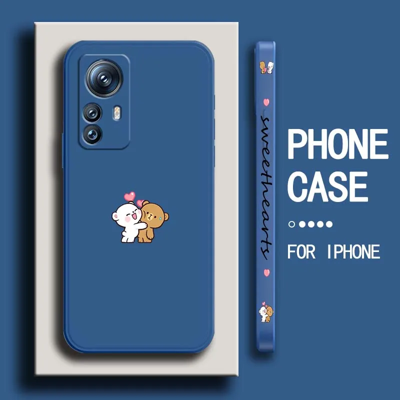 

Love couple teddy bear gift For Xiaomi Mi 15 14 13 13T 12 12T 12S 11 11i 11X Lite Pro Ultra 5G Liquid Left Rope Phone Case