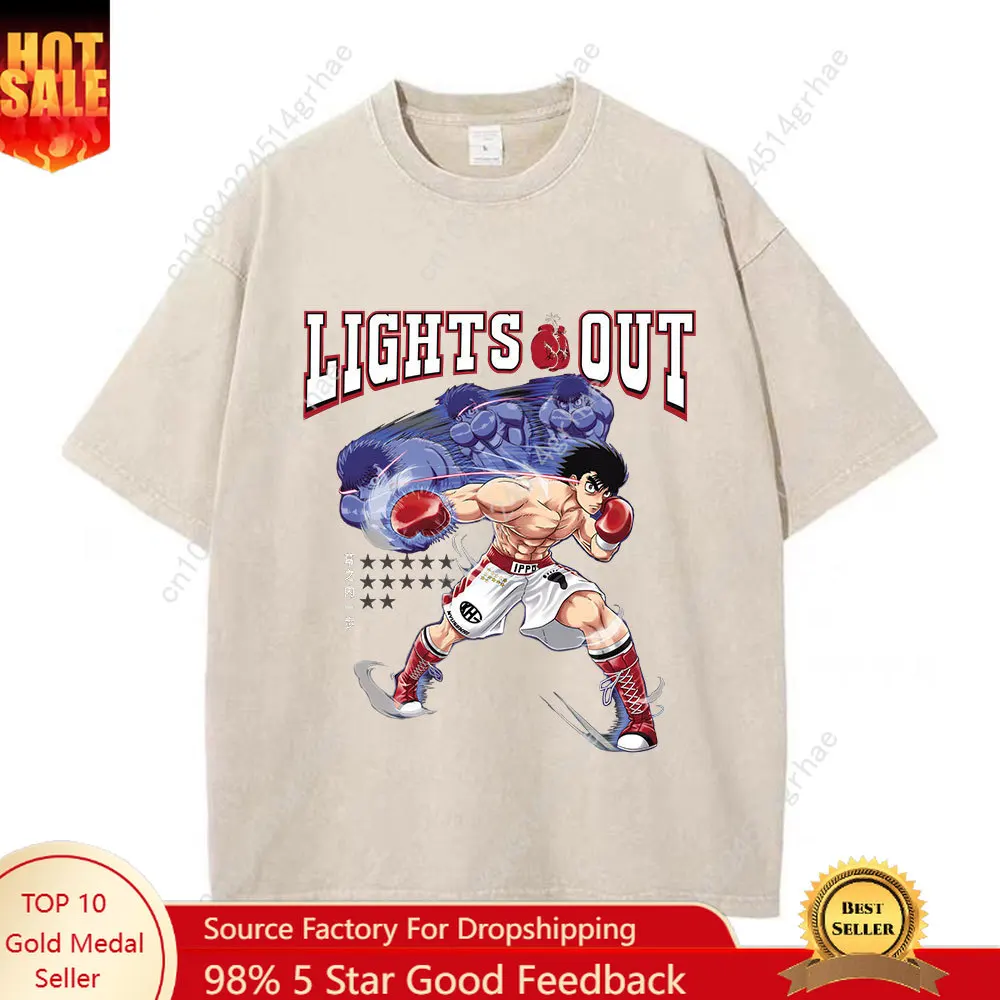 

Anime Washed T-Shirts Hip Hop Retro Punk Gothic Y2K IPPO Print T-Shirts Harajuku Casual Cotton Vintage Short Sleeve Top Tee