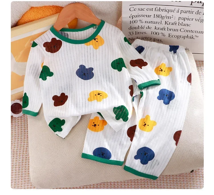 2026 Neues Jungen- und Mädchen-Set aus reiner Baumwolle für Zuhause, Pyjama mit Dreiviertelärmeln, dünne, luftdurchlässige Kleidung, Sommer-Schlafanzug – Detail 6