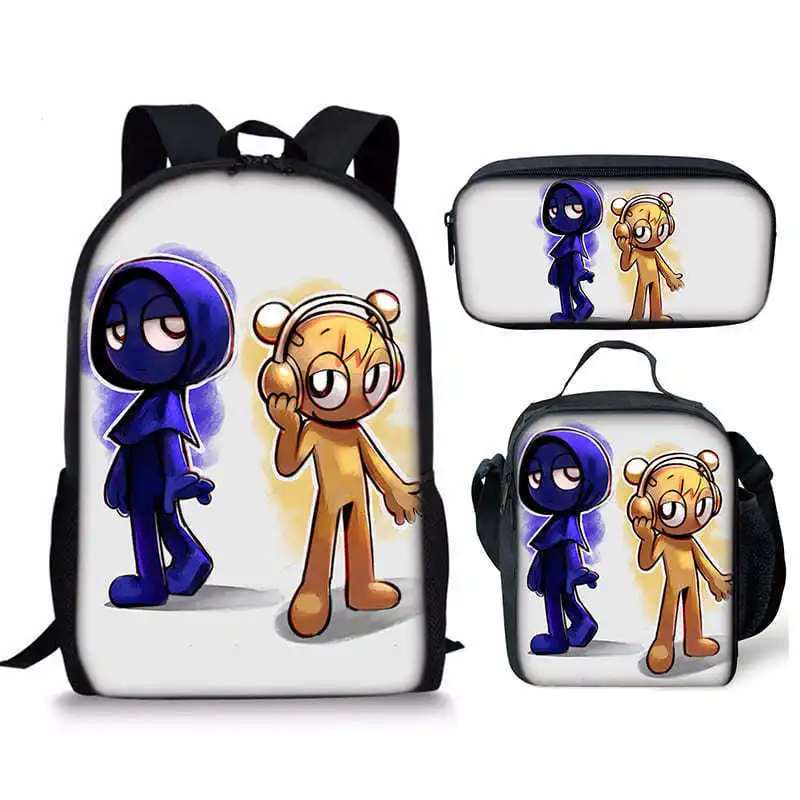 

Luxury Popular Funny Novelty Sprunki 3D Printed 3pcs/Set pupil School Bags Laptop Daypack Backpack Lunch bag Pencil Case