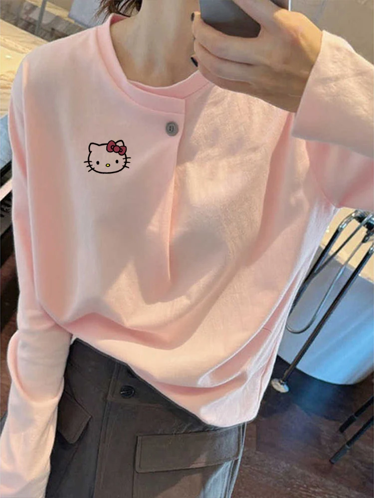 

Очаровательная розовая футболка с принтом и длинными рукавами, женская, свободного кроя, удобная, влагоотводящая, быстросохнущая, с круглым вырезом.