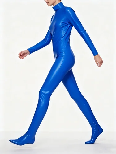 

100% Natural Latex Rubber Catsuit Blue Feet Suit Bodysuit Halloween Uniform Masquerade Handmade Custom Cosplay