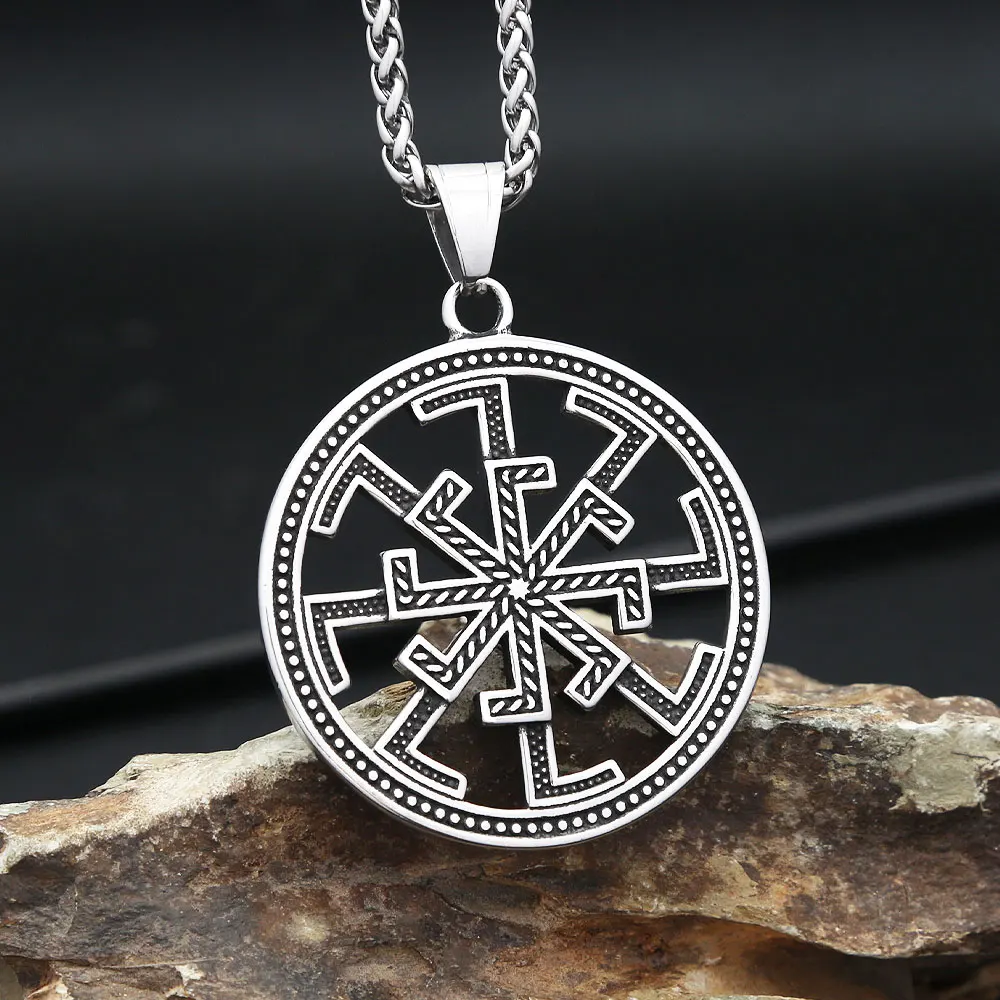 Fashion Vintage Viking Celtic Knots Pendant Stainless Steel Slavic Kolovrat Symbol Necklaces For Men Nordic Amulet Jewelry Gifts