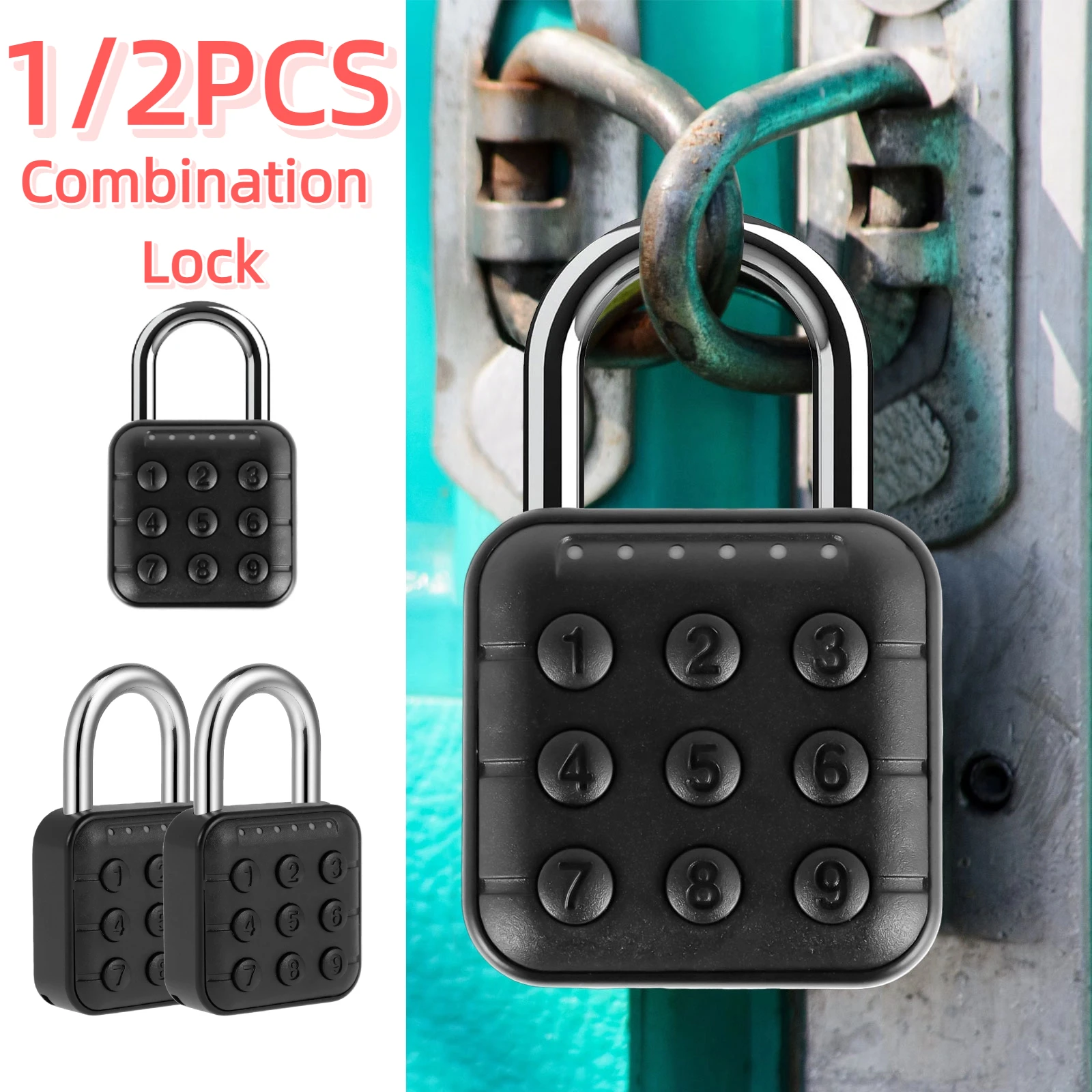 

1/2Pcs Aluminum Alloy Digital Padlock 6 Digit Password Waterproof Keyless Security Electronic Hotels Apartments Anti-theft Lock