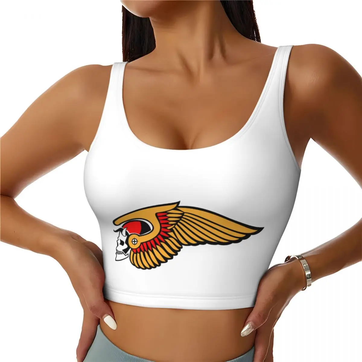 Custom Hells Angels World Logo Sports Bra Women Motorcycle Club High Impact Workout Yoga Crop Top